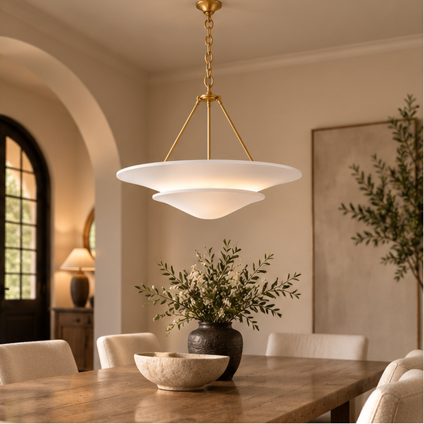 RoyaleGlow French Country Plaster Chandelier - Adjustable Hanging Chain LED Light Fixture