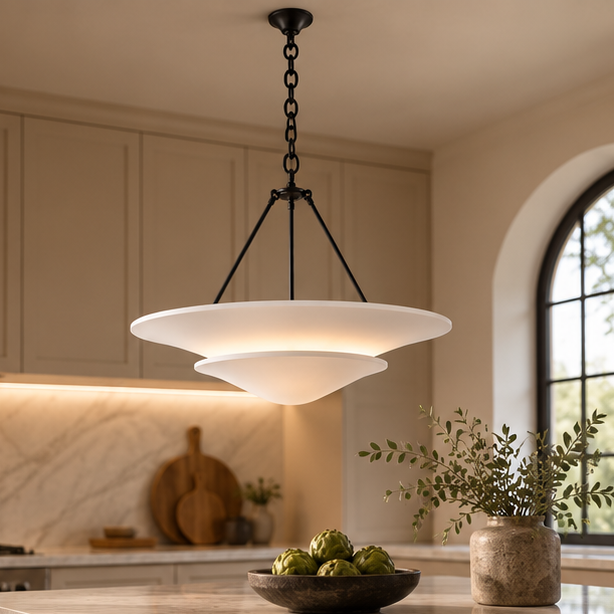 RoyaleGlow French Country Plaster Chandelier - Adjustable Hanging Chain LED Light Fixture