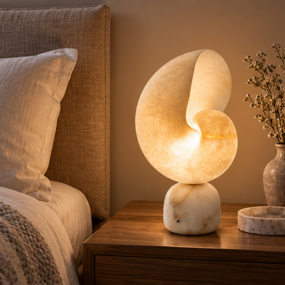 LuxRoyale Alabaster Bedside Table Lamp - Dimmable USB Powered with Touch Control