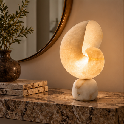 LuxRoyale Alabaster Bedside Table Lamp - Dimmable USB Powered with Touch Control