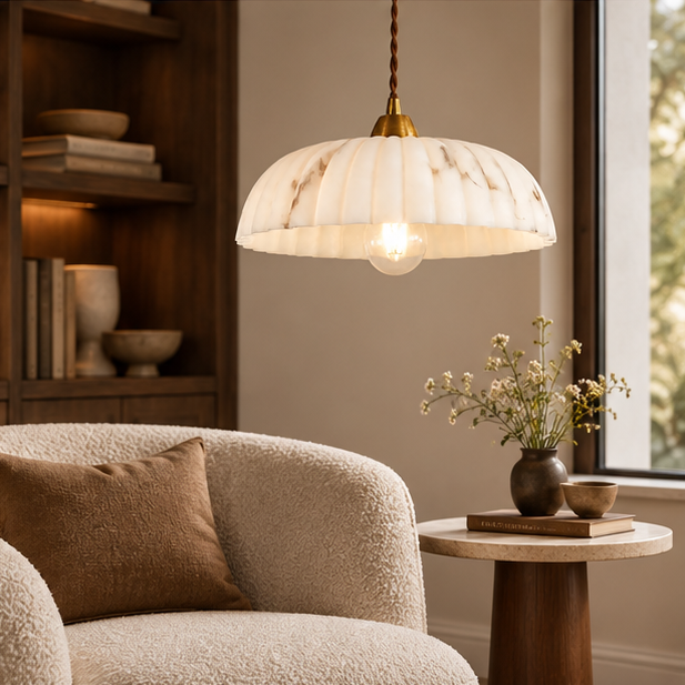 Royelux Modern Alabaster Finish Pendant Light - Antique Gold Hanging Lamp