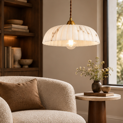 Royelux Modern Alabaster Finish Pendant Light - Antique Gold Hanging Lamp