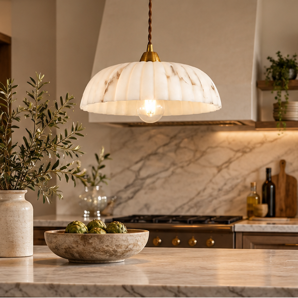 Royelux Modern Alabaster Finish Pendant Light - Antique Gold Hanging Lamp