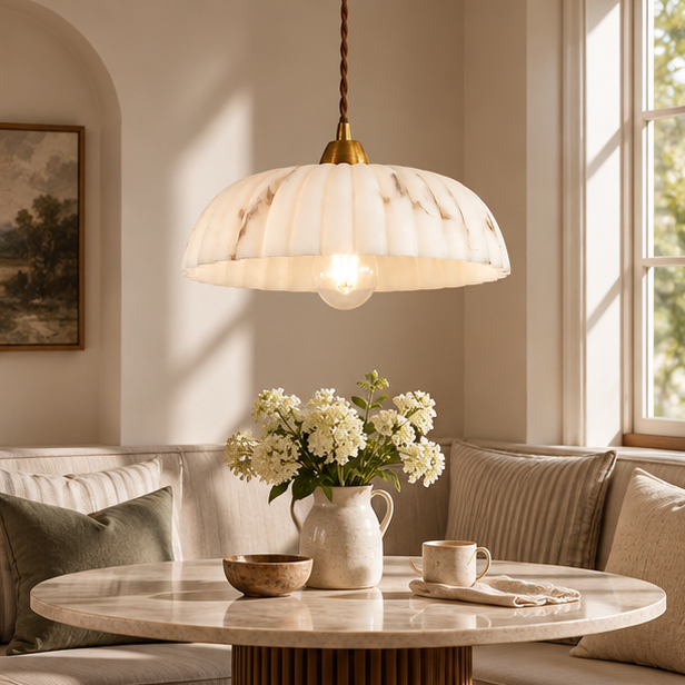 Royelux Modern Alabaster Finish Pendant Light - Antique Gold Hanging Lamp