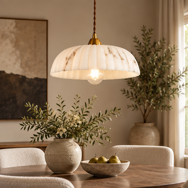 Royelux Modern Alabaster Finish Pendant Light - Antique Gold Hanging Lamp