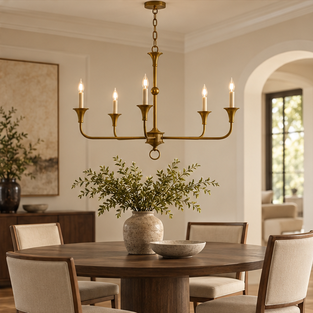 RoyaleGlow Modern Brass Candelabra Chandelier - Adjustable Pendant Light