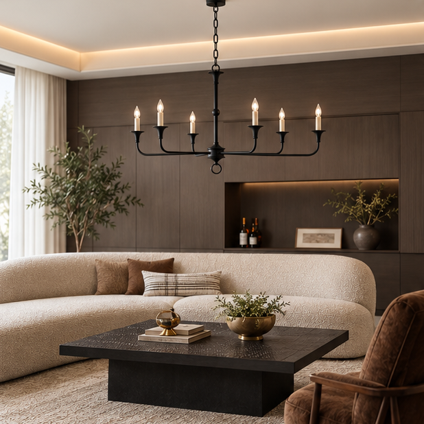 RoyaleGlow Modern Brass Candelabra Chandelier - Adjustable Pendant Light