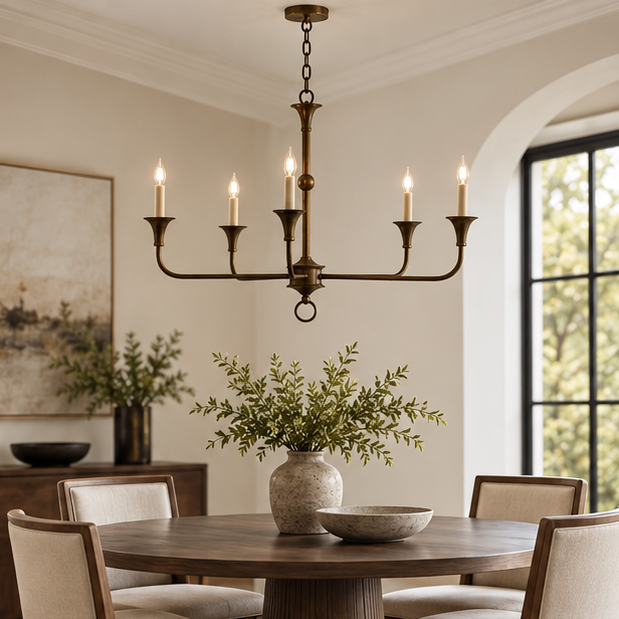 RoyaleGlow Modern Brass Candelabra Chandelier - Adjustable Pendant Light