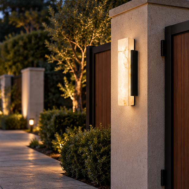 Royelux Modern Waterproof LED Outdoor Wall Light - Stainless Steel Faux Marble Fixture