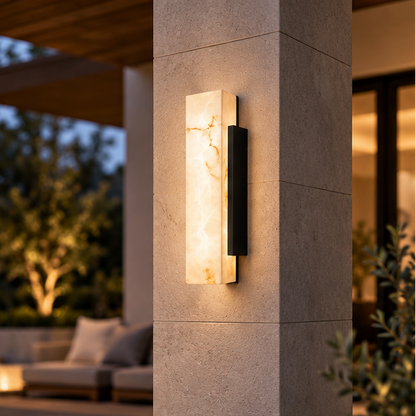 Royelux Modern Waterproof LED Outdoor Wall Light - Stainless Steel Faux Marble Fixture