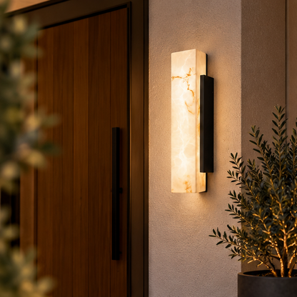 Royelux Modern Waterproof LED Outdoor Wall Light - Stainless Steel Faux Marble Fixture
