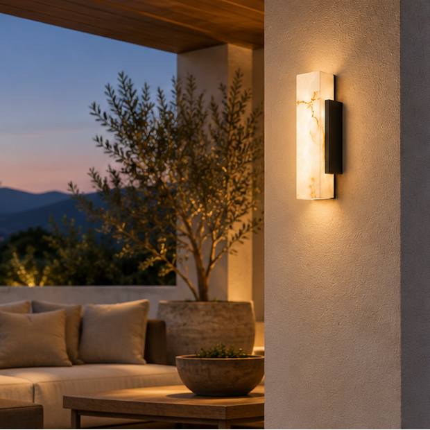 Royelux Modern Waterproof LED Outdoor Wall Light - Stainless Steel Faux Marble Fixture