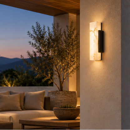 Royelux Modern Waterproof LED Outdoor Wall Light - Stainless Steel Faux Marble Fixture
