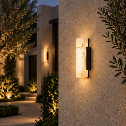 Royelux Modern Waterproof LED Outdoor Wall Light - Stainless Steel Faux Marble Fixture
