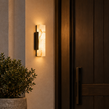 Royelux Modern Waterproof LED Outdoor Wall Light - Stainless Steel Faux Marble Fixture