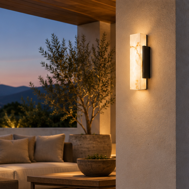 Royelux Modern Waterproof LED Outdoor Wall Light - Stainless Steel Faux Marble Fixture