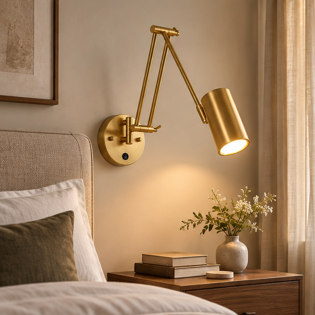 Royelux Industrial Swing Arm Wall Sconce - Adjustable Matte Black & Gold Dimmable LED Fixture