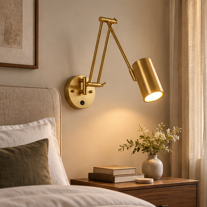 Royelux Industrial Swing Arm Wall Sconce - Adjustable Matte Black & Gold Dimmable LED Fixture