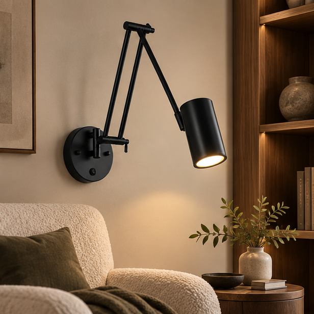 Royelux Industrial Swing Arm Wall Sconce - Adjustable Matte Black & Gold Dimmable LED Fixture