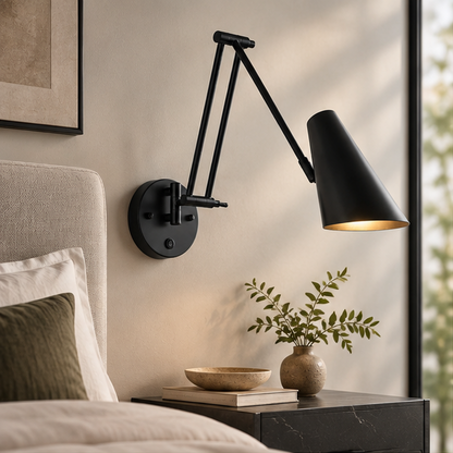 Royelux Industrial Swing Arm Wall Sconce - Adjustable Matte Black & Gold Dimmable LED Fixture
