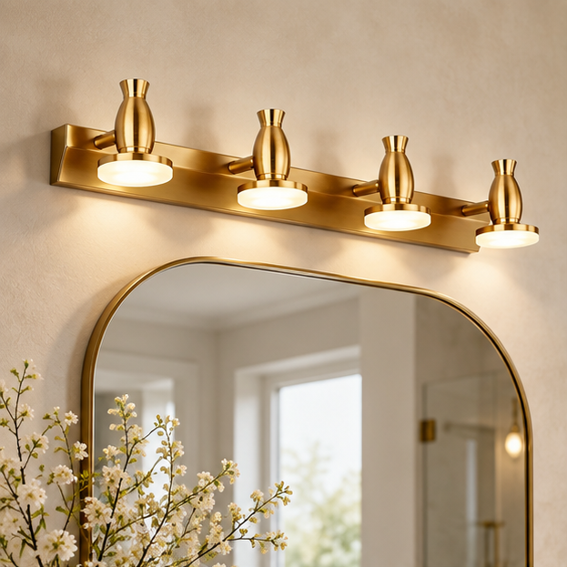LuxRoyale Modern Gold Bathroom Vanity Light - Adjustable Wall Fixture with Dimmable LED