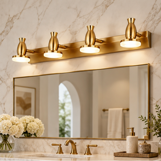 LuxRoyale Modern Gold Bathroom Vanity Light - Adjustable Wall Fixture with Dimmable LED