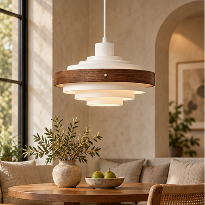 Royelux Modern Wood And Metal Drum Pendant Light - Nordic Adjustable Hanging Lamp