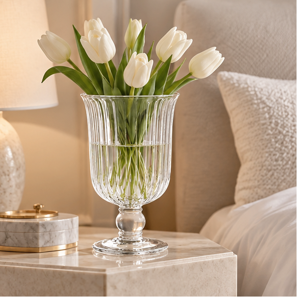 RoyaleGlow Glass Flower Vase And Hurricane Candle Holder Tabletop Decor