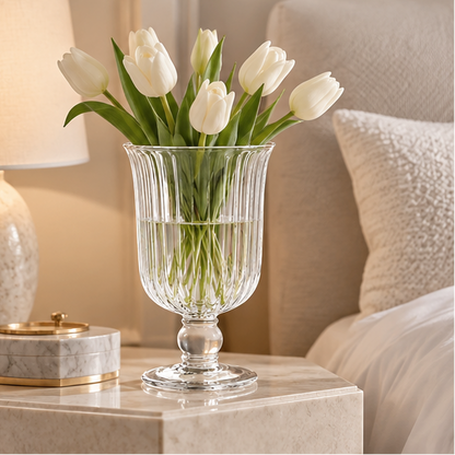 RoyaleGlow Glass Flower Vase And Hurricane Candle Holder Tabletop Decor