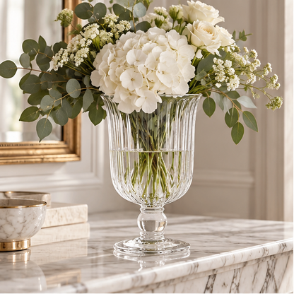 RoyaleGlow Glass Flower Vase And Hurricane Candle Holder Tabletop Decor