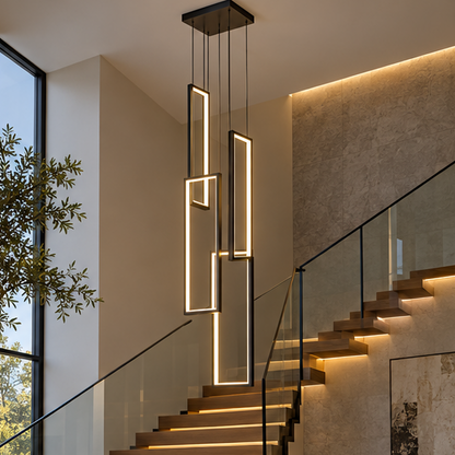 RoyaleGlow Modern LED Rectangle Pendant Chandelier for Living Room, Staircase & Foyer - Royale Basic