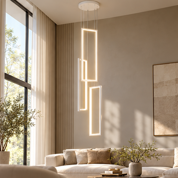 RoyaleGlow Modern LED Rectangle Pendant Chandelier for Living Room, Staircase & Foyer - Royale Basic