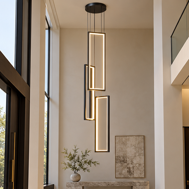 RoyaleGlow Modern LED Rectangle Pendant Chandelier for Living Room, Staircase & Foyer - Royale Basic