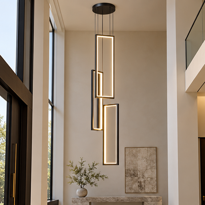 RoyaleGlow Modern LED Rectangle Pendant Chandelier for Living Room, Staircase & Foyer - Royale Basic