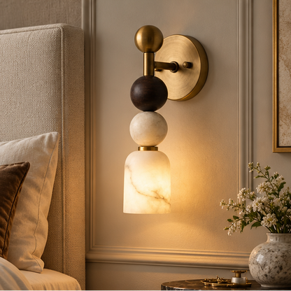 Royelux Genuine Alabaster Wall Sconce With Dark Marble Accent