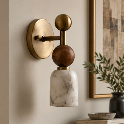 Royelux Genuine Alabaster Wall Sconce With Dark Marble Accent