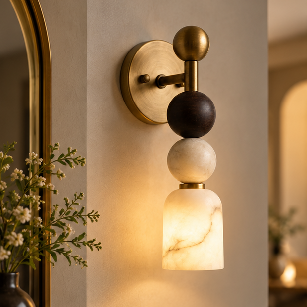 Royelux Genuine Alabaster Wall Sconce With Dark Marble Accent
