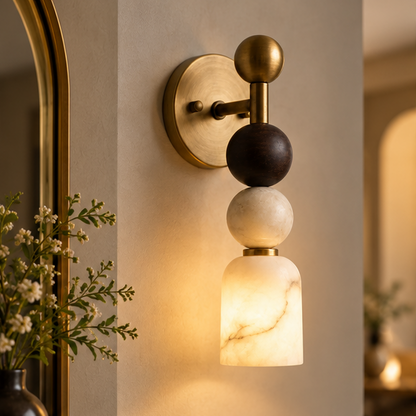 Royelux Genuine Alabaster Wall Sconce With Dark Marble Accent