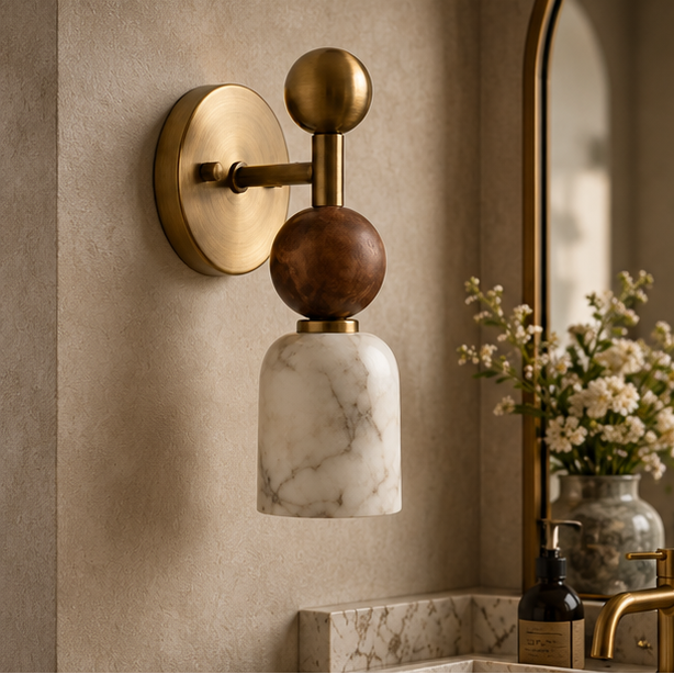 Royelux Genuine Alabaster Wall Sconce With Dark Marble Accent