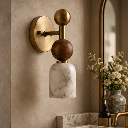 Royelux Genuine Alabaster Wall Sconce With Dark Marble Accent