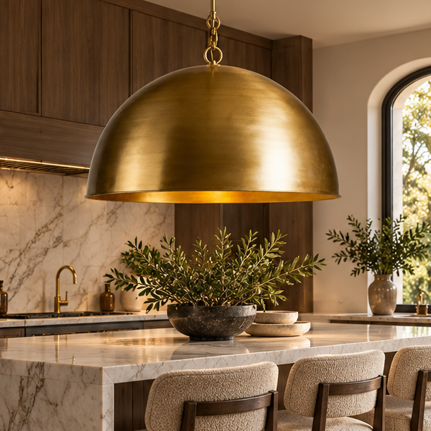 RoyaleGlow Antique Finish Dome Pendant Light - Adjustable Kitchen Island Hanging Fixture