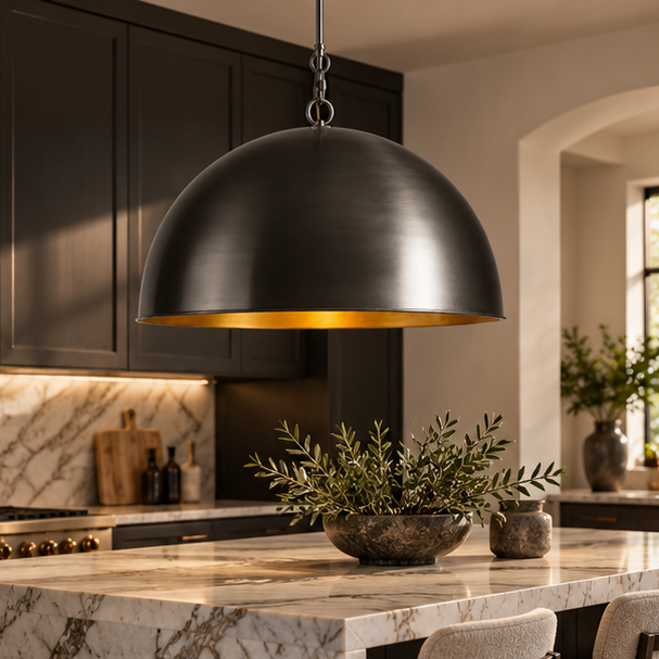 RoyaleGlow Antique Finish Dome Pendant Light - Adjustable Kitchen Island Hanging Fixture