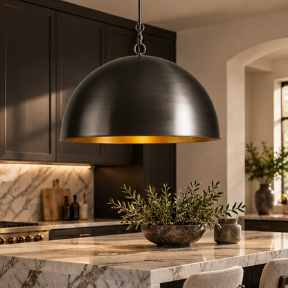 RoyaleGlow Antique Finish Dome Pendant Light - Adjustable Kitchen Island Hanging Fixture
