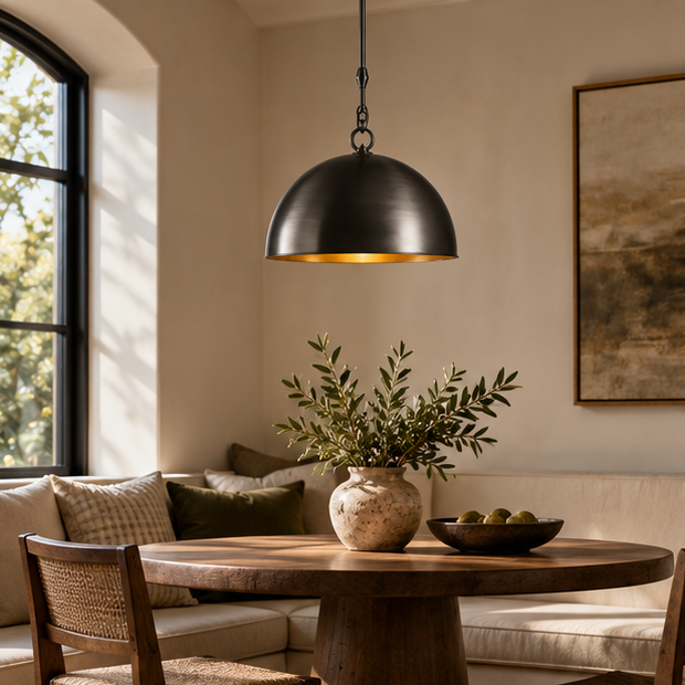 RoyaleGlow Antique Finish Dome Pendant Light - Adjustable Kitchen Island Hanging Fixture