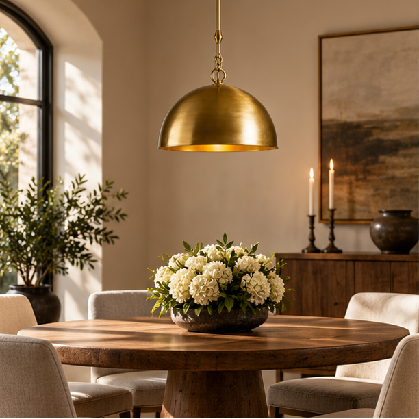 RoyaleGlow Antique Finish Dome Pendant Light - Adjustable Kitchen Island Hanging Fixture