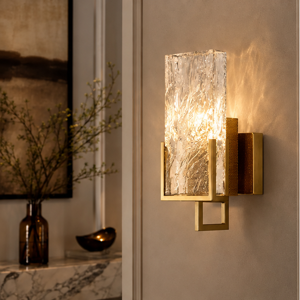 RoyaleGlow Modern Crystal Wall Sconce with Bronze Frame
