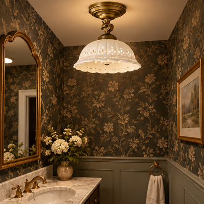 Royelux Antique Brass Flush Mount Ceiling Light with Ceramic Shade - Retro Indoor Lighting