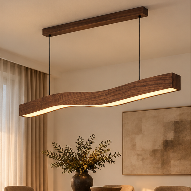 Royelux Modern Linear Wooden LED Pendant Light For Kitchen Island and Dining