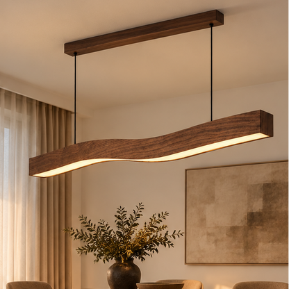 Royelux Modern Linear Wooden LED Pendant Light For Kitchen Island and Dining