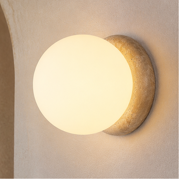 LuxRoyale Outdoor Wall Sconce Light with Natural Stone Base & Frosted Globe Shade